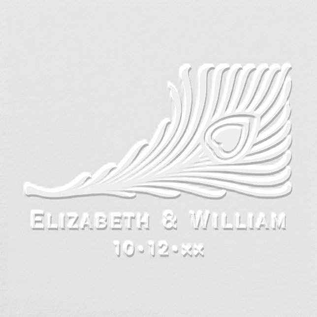 Peacock Feather with Heart Bride Groom Couple Embosser (Design)