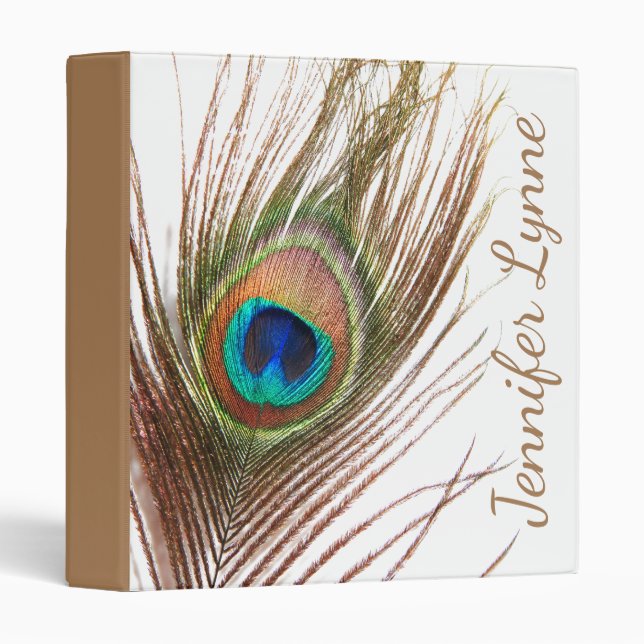 Peacock Feather with Name 3 Ring Binder (Front/Spine)