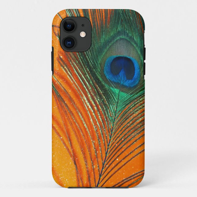 Peacock feather with Orange Glitter Still Life Case-Mate iPhone Case (Back)