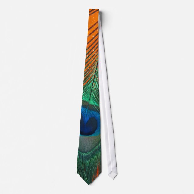 Peacock feather with Orange Glitter Still Life Tie (Front)