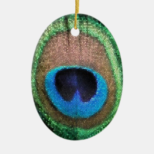 Peacock Feather with Stained Glass Effect Ceramic Ornament (Front)