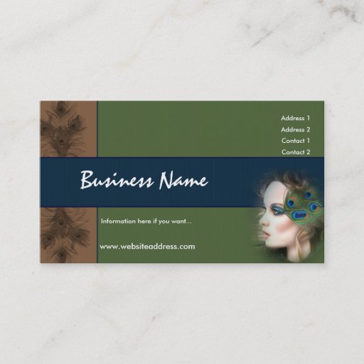 Customizable Peacock Feather Woman Business Cards