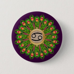 Peacock Feather Wreath Zodiac Sign Cancer Button