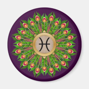 Peacock Feather Wreath Zodiac Sign Pisces Magnet