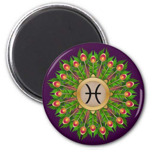 Peacock Feather Wreath Zodiac Sign Pisces Magnet