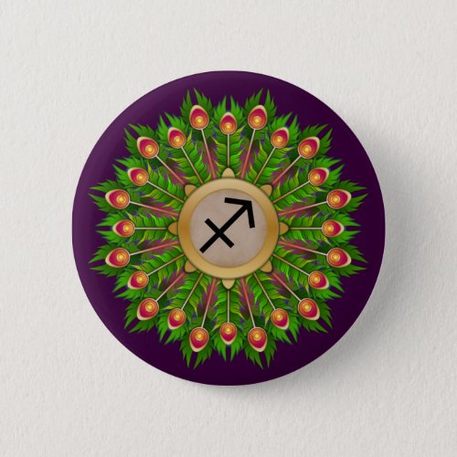 Peacock Feather Wreath Zodiac Sign Sagittarius Button