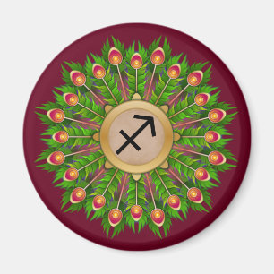 Peacock Feather Wreath Zodiac Sign Sagittarius Magnet