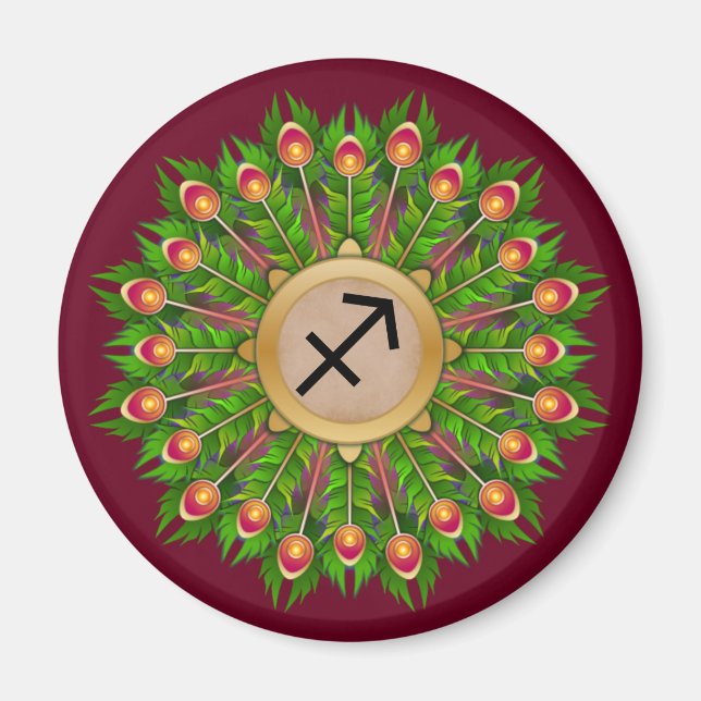 Peacock Feather Wreath Zodiac Sign Sagittarius Magnet (Front)