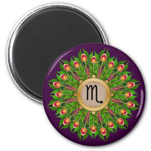 Peacock Feather Wreath Zodiac Sign Scorpio Magnet