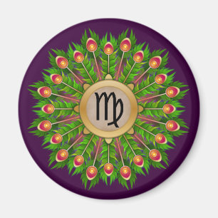 Peacock Feather Wreath Zodiac Sign Virgo Magnet