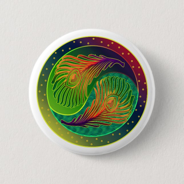 Peacock Feather Yin Yang 3 Pinback Button (Front)