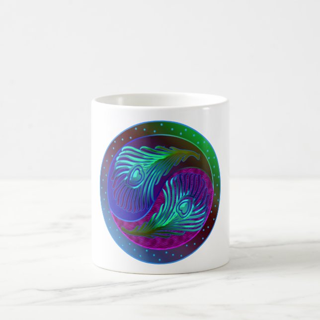 Peacock Feather Yin Yang 5 Coffee Mug (Center)