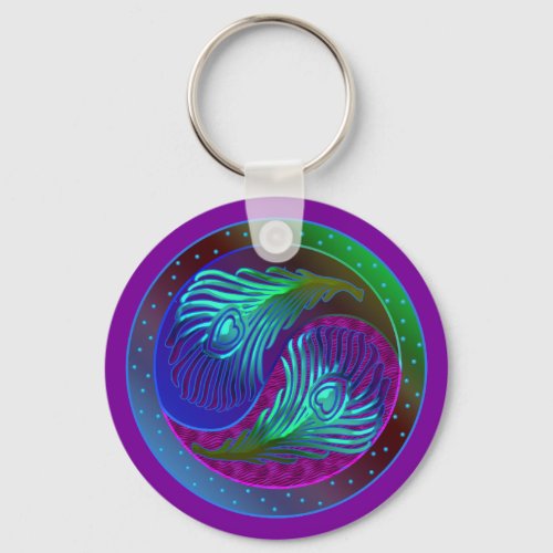 Peacock Feather Yin Yang 5 Keychain