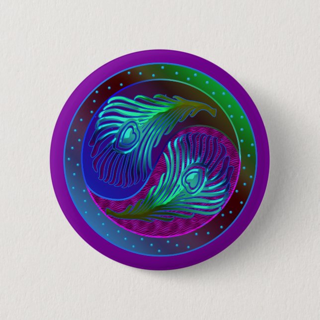 Peacock Feather Yin Yang 5 Pinback Button (Front)