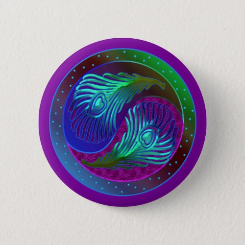 Peacock Feather Yin Yang 5 Pinback Button