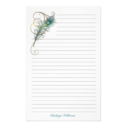 peacock feathered lined stationery zazzle