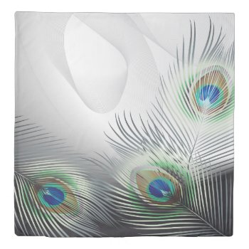 Peacock Feathers (1 Side) Queen Duvet Cover by FantasyPillows at Zazzle