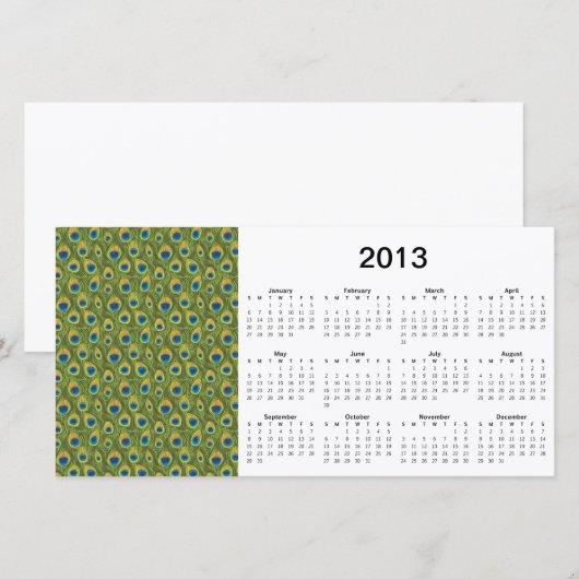 Peacock Feathers 2013 Calendar Photo Card (Front/Back)