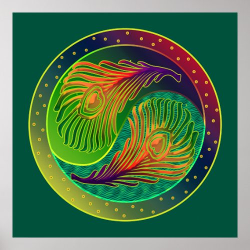 Peacock Feathers 3 Yin Yang Poster