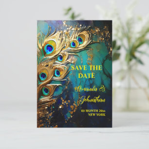 Peacock feathers 3D art iridescent elegant Save The Date