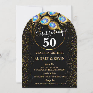 Peacock Feathers 50th Wedding Anniversary Invitation