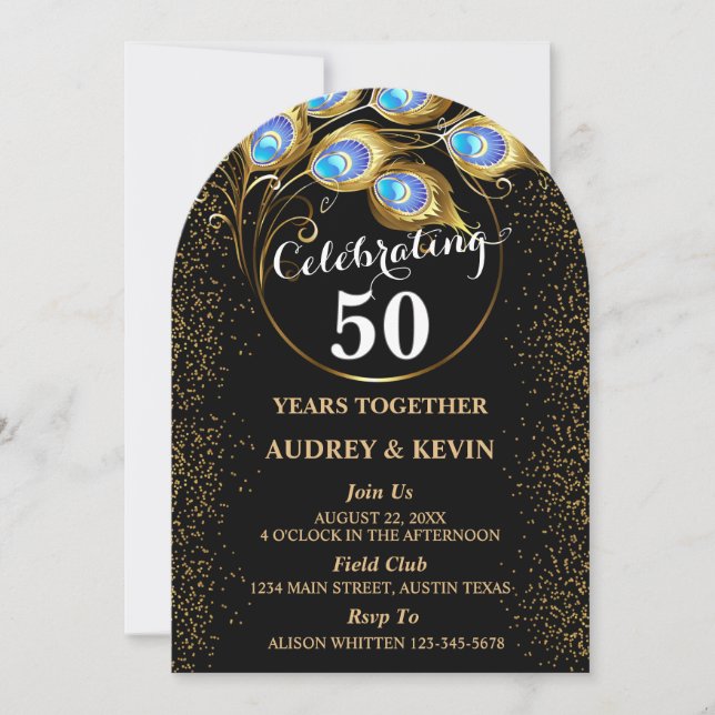 Peacock Feathers 50th Wedding Anniversary Invitation (Front)