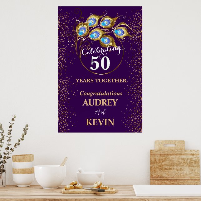 Peacock Feathers 50th Wedding Anniversary Poster (Kitchen)
