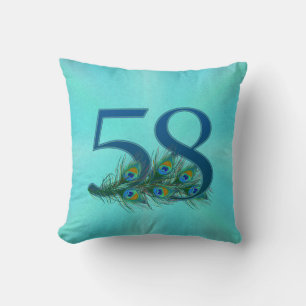 Peacock Feathers 58 Birthday Anniversary Milestone Throw Pillow