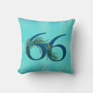 Peacock Feathers 66 Birthday Anniversary Milestone Throw Pillow