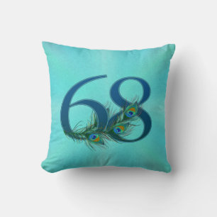 Peacock Feathers 68 Birthday Anniversary Milestone Throw Pillow
