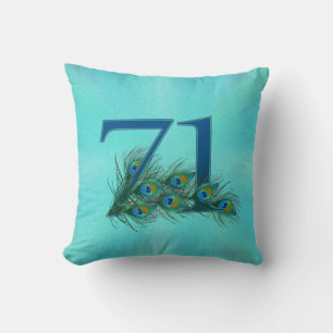 Peacock Feathers 71 Birthday Anniversary Milestone Throw Pillow