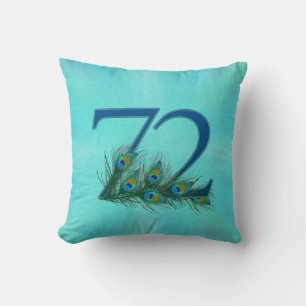 Peacock Feathers 72 Birthday Anniversary Milestone Throw Pillow