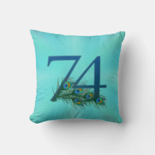 Peacock Feathers 74 Birthday Anniversary Milestone Throw Pillow