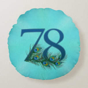 Peacock Feathers 78 Birthday Anniversary Milestone Round Pillow