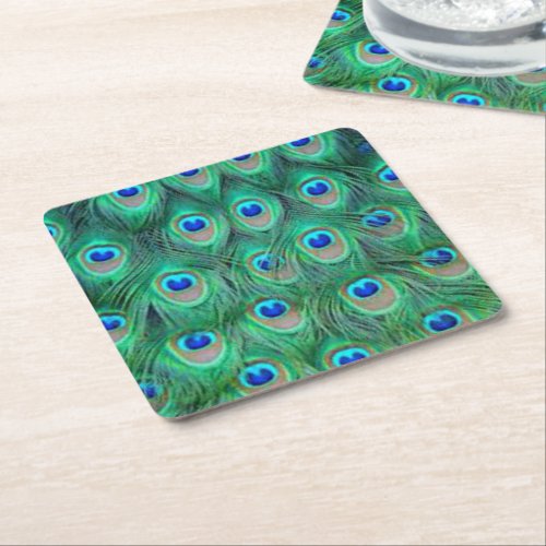 peacock feathers 7 square paper coaster