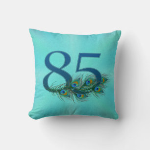 Peacock Feathers 85 Birthday Anniversary Milestone Throw Pillow