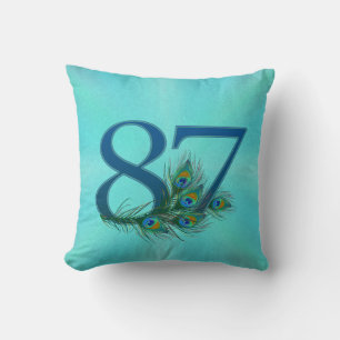 Peacock Feathers 87 Birthday Anniversary Milestone Throw Pillow