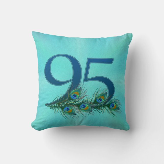 Peacock Feathers 95 Birthday Anniversary Milestone Throw Pillow (Front)