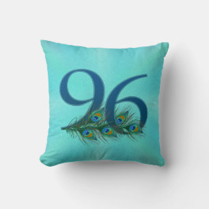 Peacock Feathers 96 Birthday Anniversary Milestone Throw Pillow