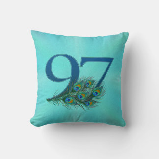 Peacock Feathers 97 Birthday Anniversary Milestone Throw Pillow