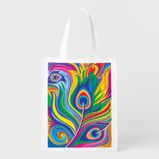 Peacock Feathers Abstract Art Grocery Bag