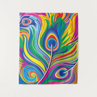 Peacock Feathers Abstract Art Tapestry