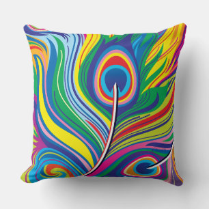 Peacock Feathers Abstract Art Throw Pillow