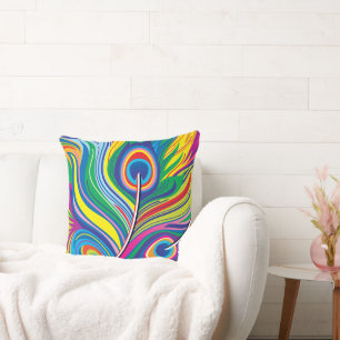 Peacock Feathers Abstract Art Throw Pillow