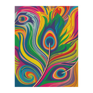 Peacock Feathers Abstract Art Wood Wall Art