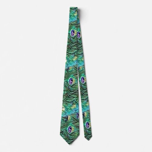 Peacock feathers abstract _ pattern in acrylic  neck tie