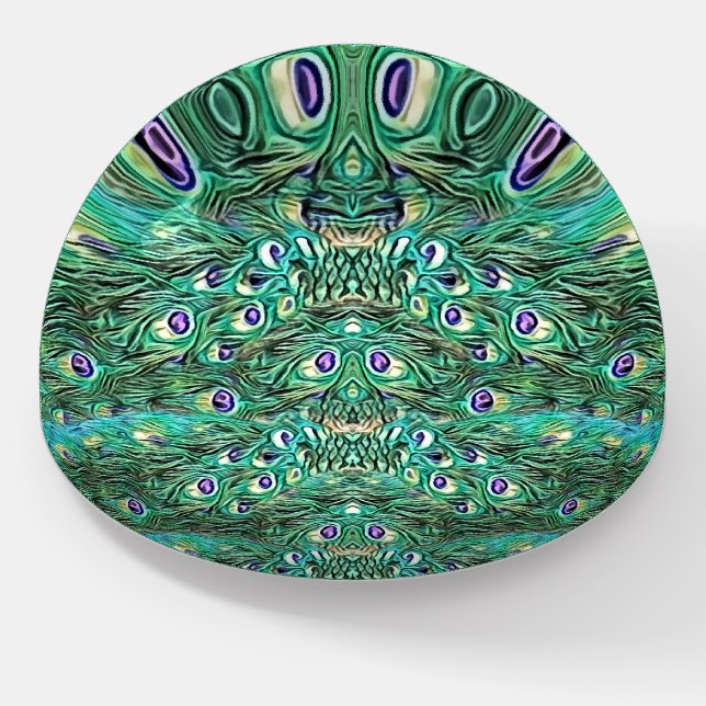 Peacock feathers, abstract - pattern in acrylic paperweight (Angled)