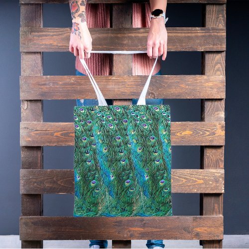 Peacock feathers abstract _ pattern in acrylic tote bag