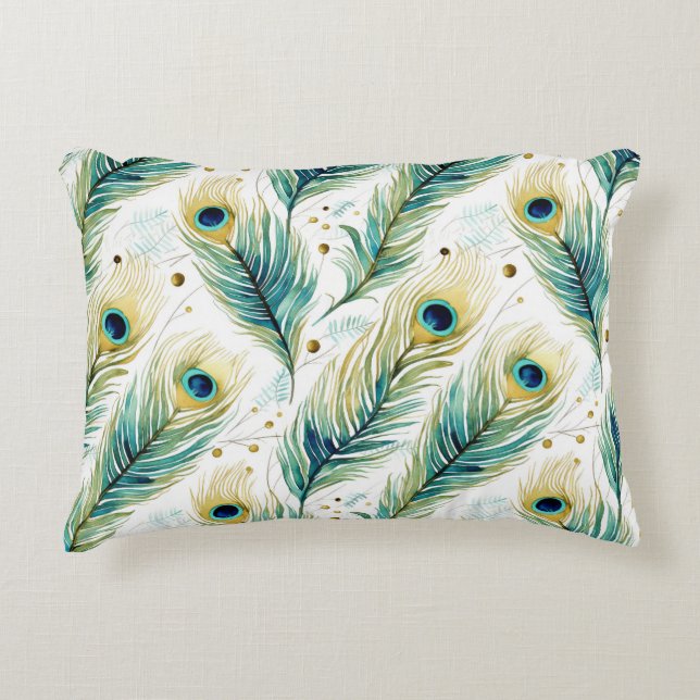 Peacock Feathers Accent Pillow (Front)