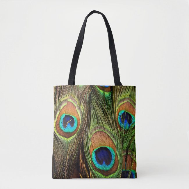 Peacock Feathers All Over Print Tote Bag